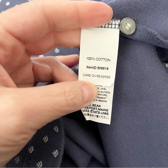 LL Bean Polka Dot Top Women’s Size L Blue White Cotton Button Back Short Sleeve - Picture 5 of 6